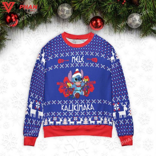 Stitch Mele Kalikimaka Ugly Christmas Sweater, Retro Vintage Sweater