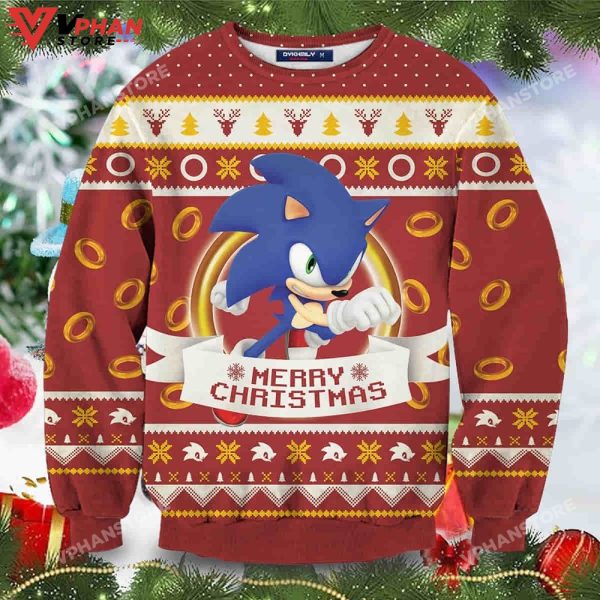 Super Sonic Christmas Wool Knitted 3D Sweater, Ugly Sweater