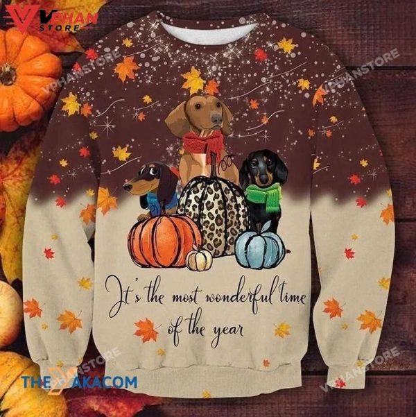 Pattern And Lovely Dachshund Thankgiving Ugly Christmas Sweater