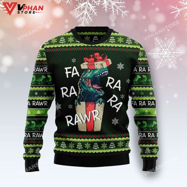 3D Xmas Dinosaur Gift Farararawr Ugly Christmas Sweater