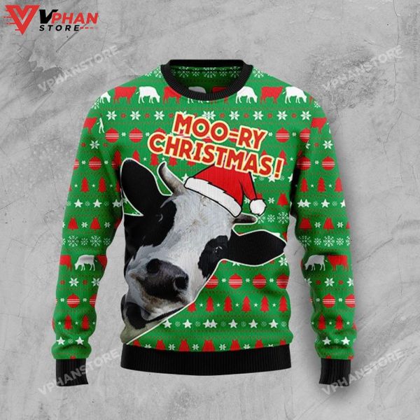 Xmas 3D Cute Cow Sweater, Ugly Christmas Sweater