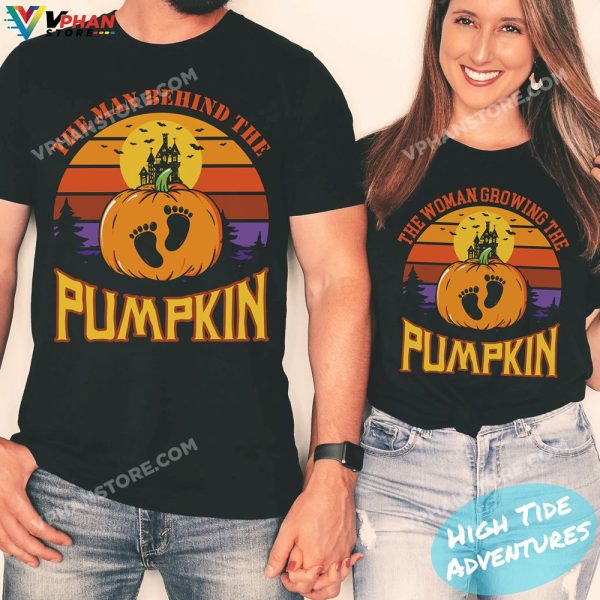 The Man Behind The Pumpkin Funny Couples Halloween T-Shirt Matching Party Cutie Gift