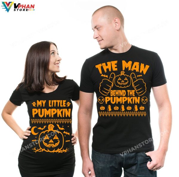 The Man Behind The Pumpkin Halloween Matching Pregnancy Couple Costumes