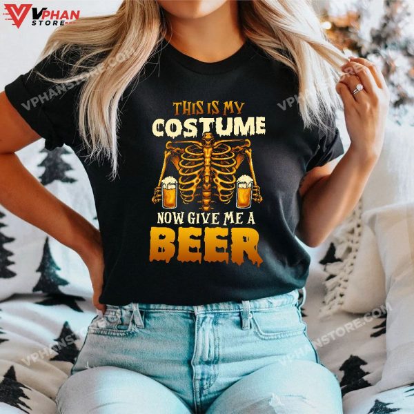 This Is My Costume Halloween Shirt Beer Drinking Skeleton T-Shirt