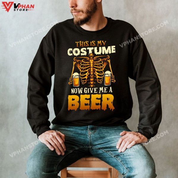 This Is My Costume Halloween Shirt Beer Drinking Skeleton T-Shirt