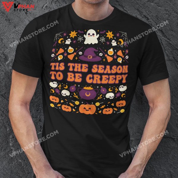 Tis The Season To Be Creepy Skeleton Halloween Spooky Season T-Shirt