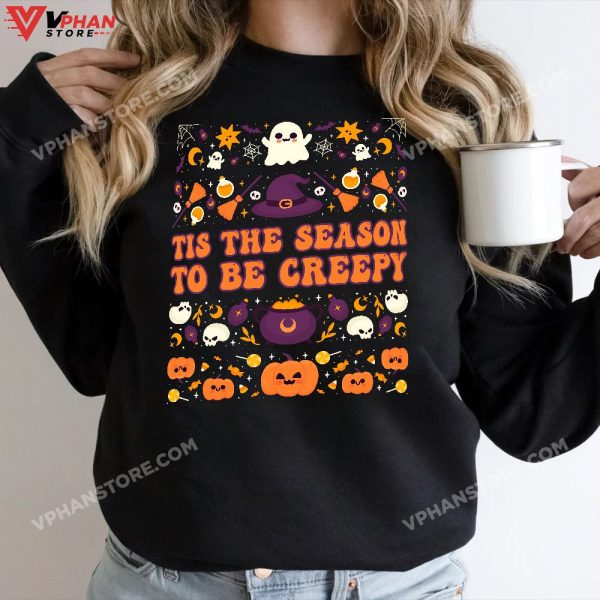 Tis The Season To Be Creepy Skeleton Halloween Spooky Season T-Shirt