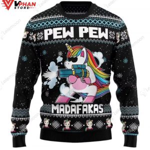 Unicorn Pew Pew Ugly Christmas Sweater 1