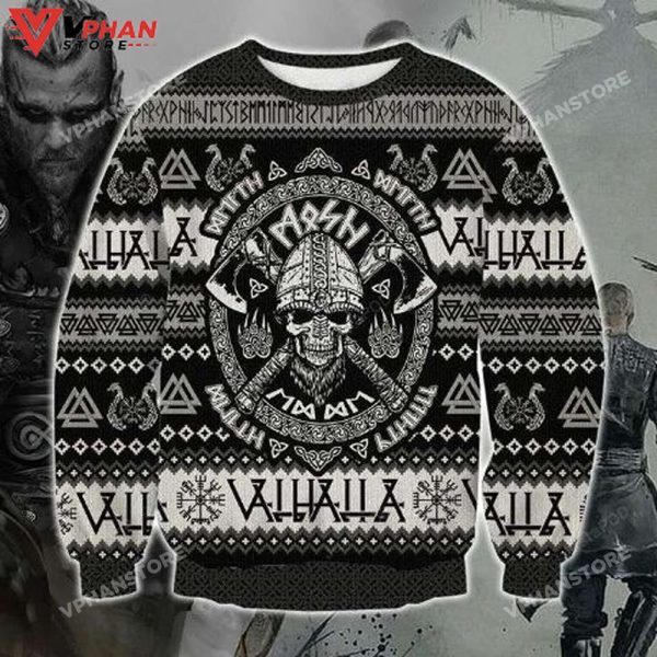 Viking Christmas Valhalla La Wool Knitted Sweater, Christmas Sweater