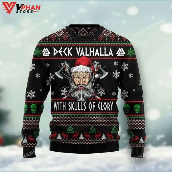 Viking Deck Valhalla With Skulls Of Glory Ugly Christmas Sweater