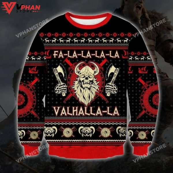 Viking Valhalla-La Ugly Christmas Red Sweater