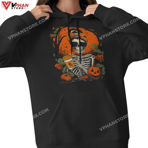 Vintage Halloween Dead Inside But Caffeinated Skeleton T-Shirt, Halloween Outfit Skeleton