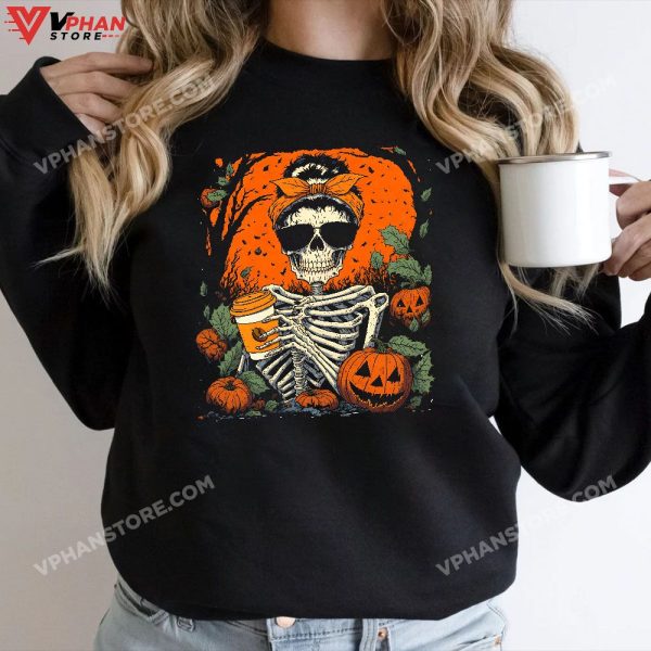 Vintage Halloween Dead Inside But Caffeinated Skeleton T-Shirt, Halloween Outfit Skeleton