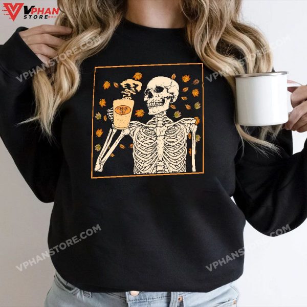 Vintage Halloween Skeleton Pumpkin Spice Latte Syrup Creamer T-Shirt