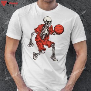 Vintage Skeleton Basketball Player Dunking Hoop Halloween T Shirt 1