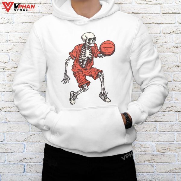 Vintage Skeleton Basketball Player Dunking Hoop Halloween T-Shirt