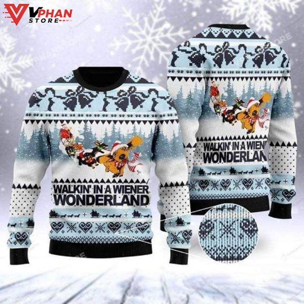 Walkin In A Wiener Wonderland For Dachshund Xmas Ugly Sweater