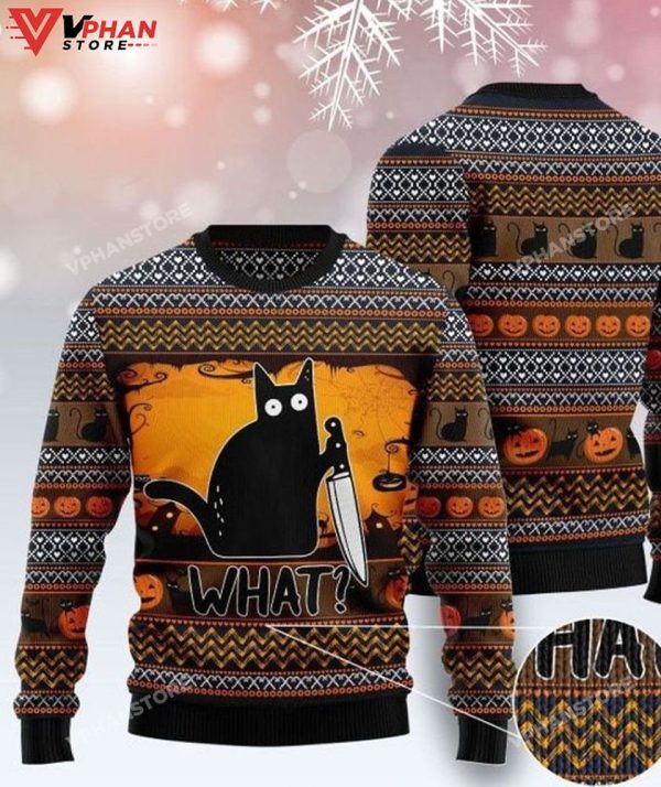 What Chimney Black Cat Ugly Christmas Sweater