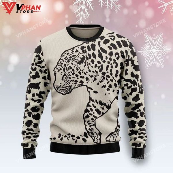 White And Black Strong Leopard 3d Sweater, Ugly Christmas Sweater