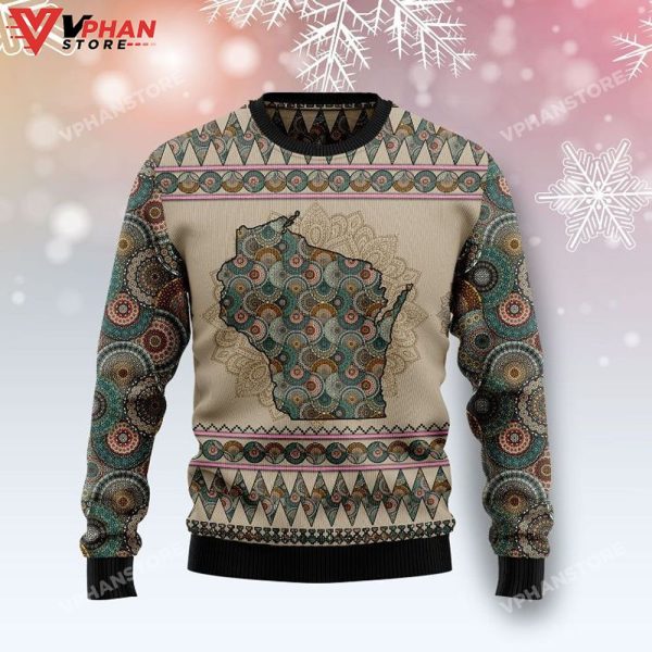 Wisconsin Mandala Unisex Sweater, Ugly Christmas Sweater