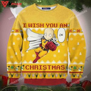 Wish You Ok Christmas Wool Knitted Sweater One Punch Man 3D Sweater 1