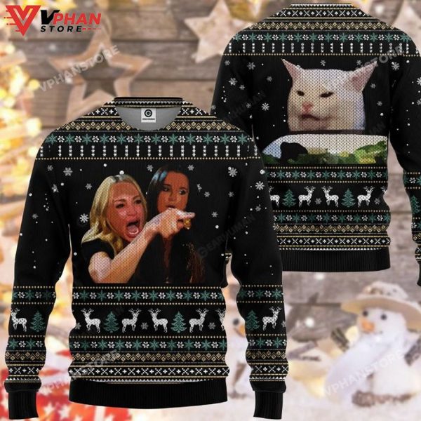 Woman Yelling At Cat Meme Christmas Ugly Sweater