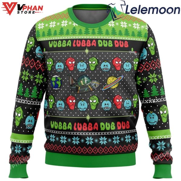 Wubba Lubba Rick Morty Ugly Christmas Vintage Costume Sweater