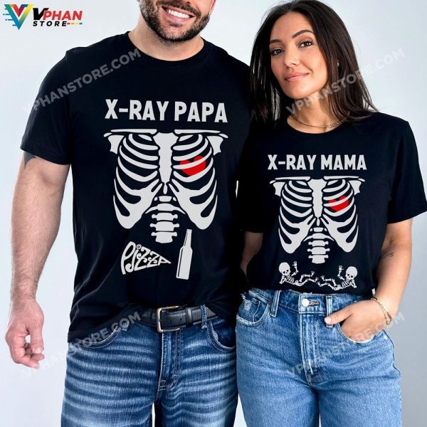 X-Ray Papa Mama Funny Skeleton Halloween Twins Baby Pregnancy Announcement Shirt Maternity Pregnant New Mom Dad Gift