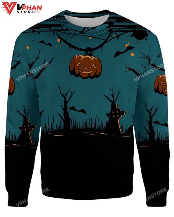 Xmas Cemetary Halloween Scene 3D Sweater, Ugly Christmas Sweater