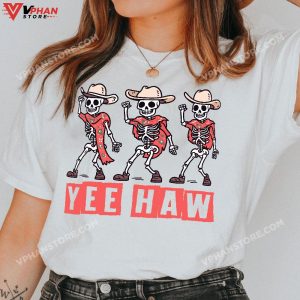 Yeehaw Cowboy Skeleton Dancing Western Halloween T Shirt 1