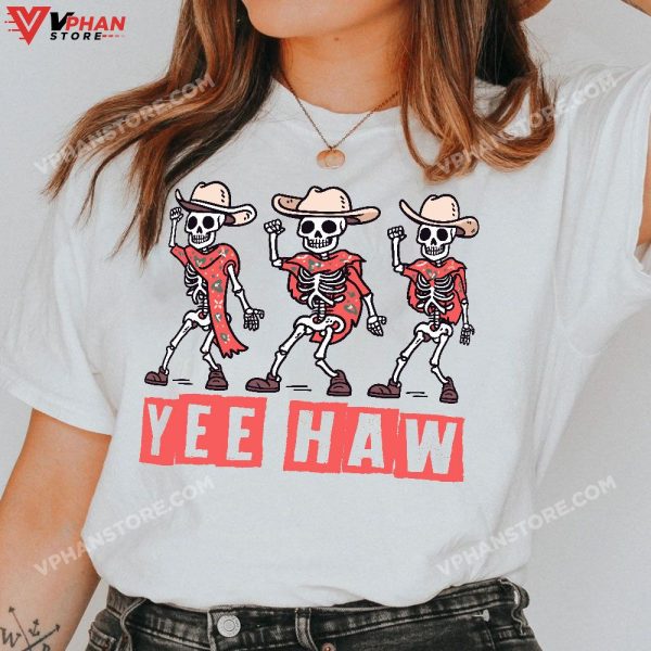 Yeehaw Cowboy Skeleton Dancing Western Halloween T-Shirt