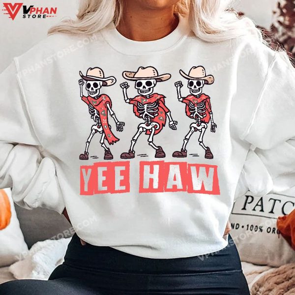 Yeehaw Cowboy Skeleton Dancing Western Halloween T-Shirt