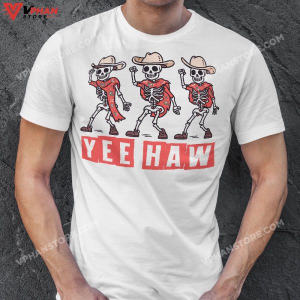 Yeehaw Cowboy Skeleton Dancing Western Halloween T-Shirt