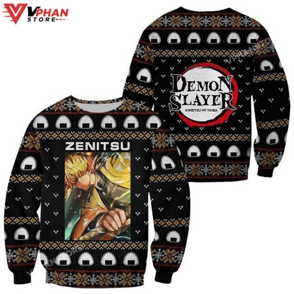 Zenitsu Agatsuma Kimetsu Anime Xmas Clothes Ugly Christmas Knitted Sweater