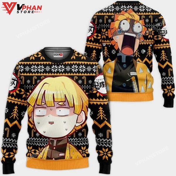 Zenitsu Anime Kimetsu Xmas For Fan Ugly Christmas Knitted Sweater