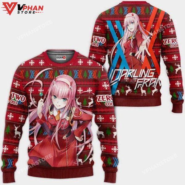 Zero Two Code 002 Anime Darling In The Franxx Xmas Ugly Christmas Knitted Sweater