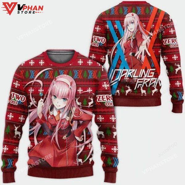 Zero Two Darling In The Franxx Anime Ugly Xmas Wool Knitted Sweater