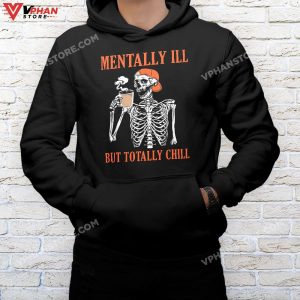 mockup black hoodie men Mentally Ill But Totally Chill Skeleton Halloween Costume