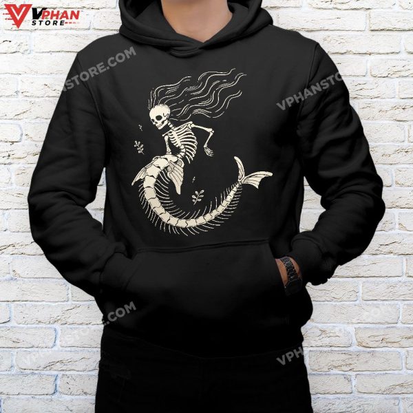 Mermaid Skeleton Halloween Costume Women Girls T-Shirt, Halloween Outfit Skeleton