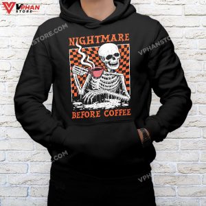 mockup black hoodie men Nightmare Before Coffee Skeleton Halloween Spooky Season T Shirt