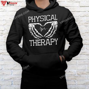 mockup black hoodie men Physical Therapy Skeleton Hand Heartbeat Halloween PT T Shirt