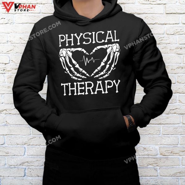 Physical Therapy Skeleton Hand Heartbeat Halloween PT T-Shirt