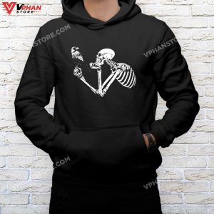 mockup black hoodie men Retro Skeleton Halloween Costume Funny Scary Skull Crow T Shirt