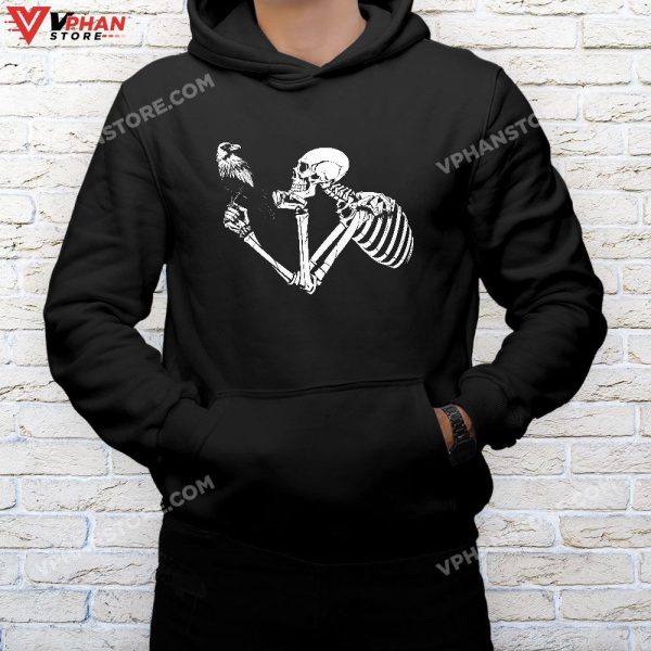 Retro Skeleton Halloween Costume Funny Scary Skull Crow T-Shirt