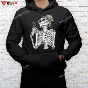 mockup black hoodie men Skeleton Coffee Drinking Lazy DIY Halloween Costume Women Sweatshirt