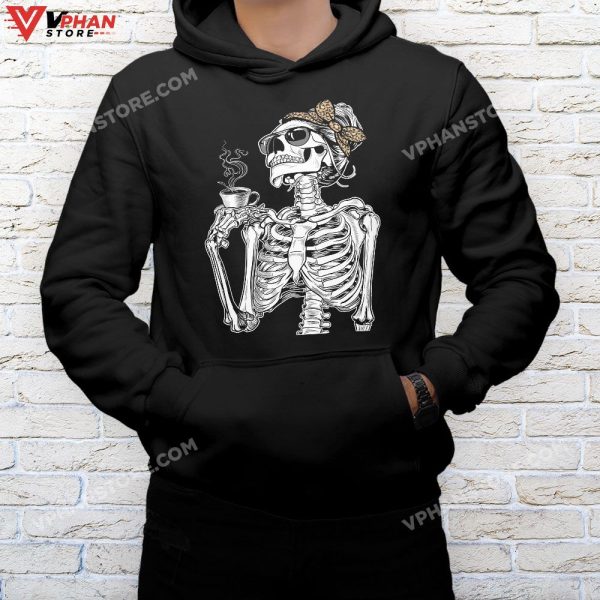 Skeleton Coffee Drinking Lazy DIY Halloween Costume Women Sweatshirt