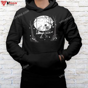 mockup black hoodie men Skeleton Couple Moon Swing Halloween T Shirt