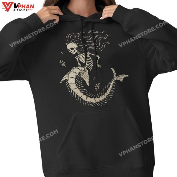 Mermaid Skeleton Halloween Costume Women Girls T-Shirt, Halloween Outfit Skeleton