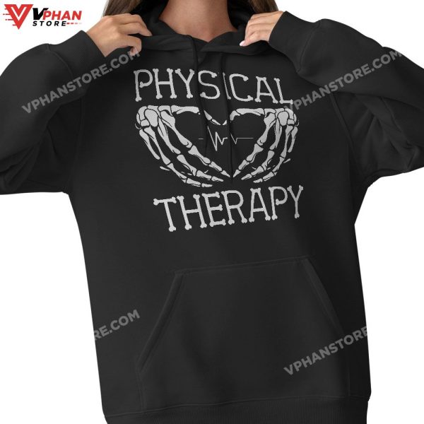 Physical Therapy Skeleton Hand Heartbeat Halloween PT T-Shirt