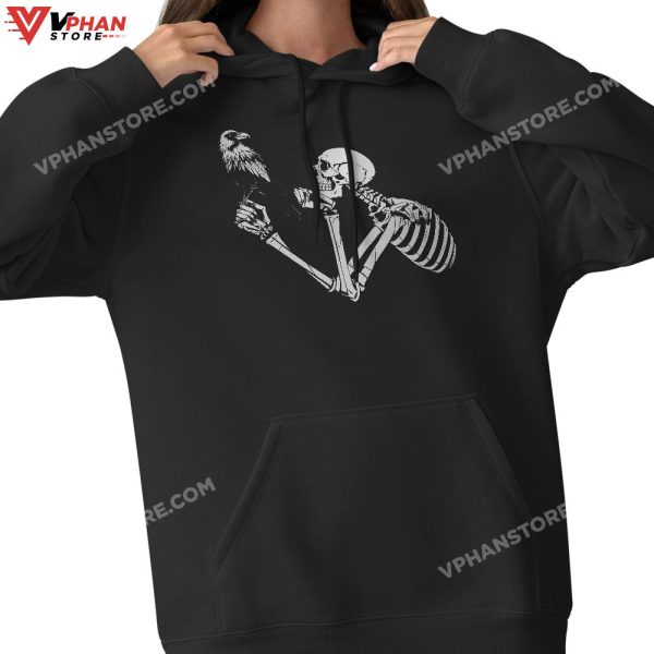 Retro Skeleton Halloween Costume Funny Scary Skull Crow T-Shirt